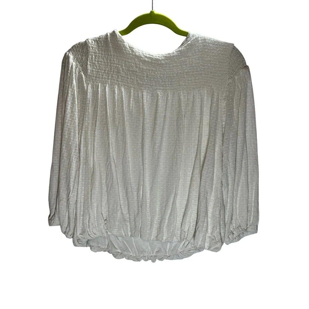 Free People Begonia Embroidered Blouse White Mauve Boho Smocked Small